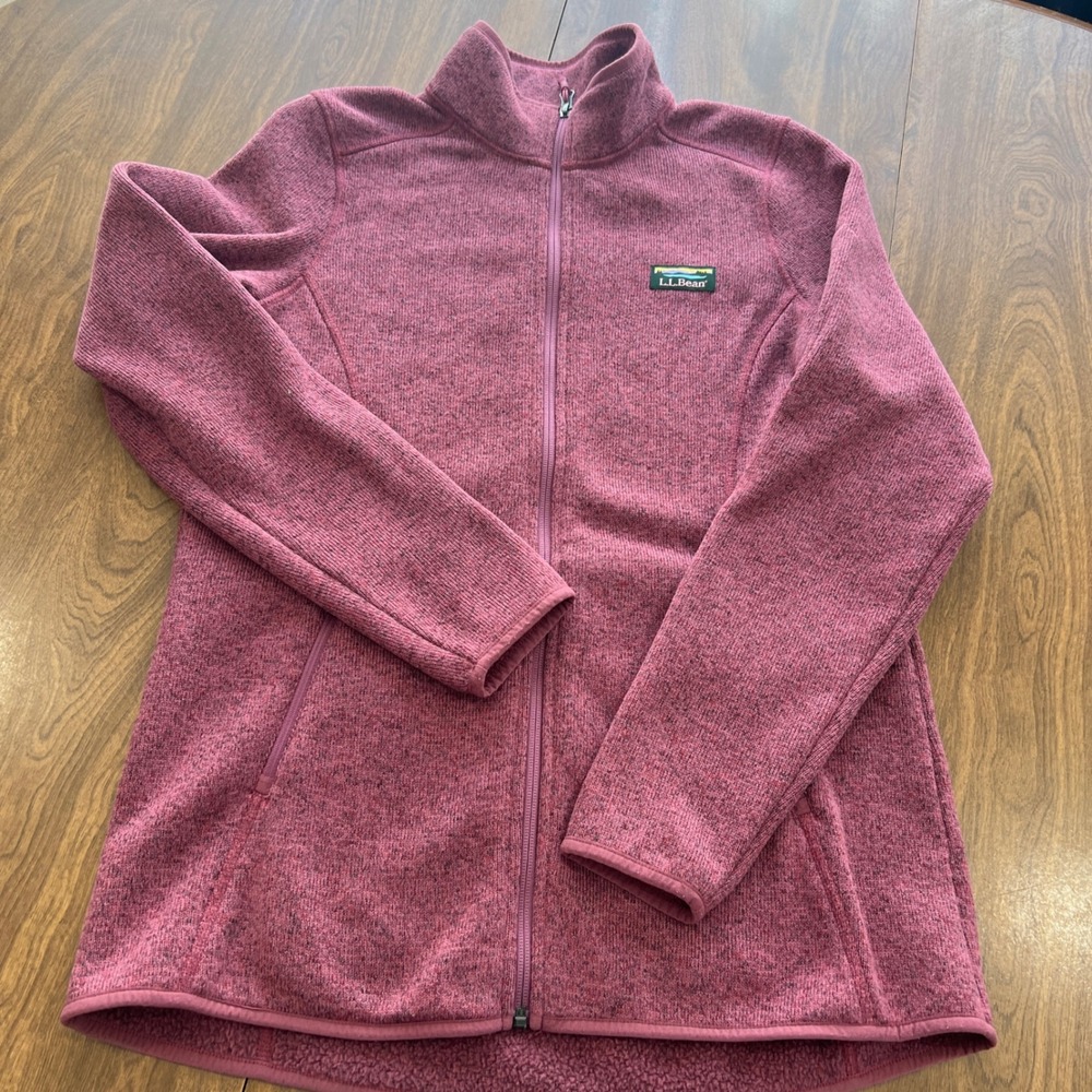 LL Bean Sweater Fleece Full Zip Jacket Womens Large Tall Burgundy Heather